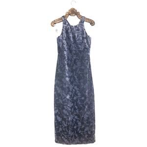 Shelli Segal Dress Velvet Burn Out Vintage Maxi Ice Blue Cross Open Back